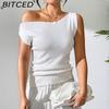 BITCED Versatile Solid-Colour Sleeveless Knit Vest Seductive Fitted Knit T-Shirt Designer Off-Shoulder Top