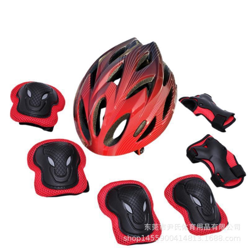 Kids Skateboarding Roller Skating Cycling Safety Gear Set Knee Elbow Wrist Pad Helmet Outdoor Sports