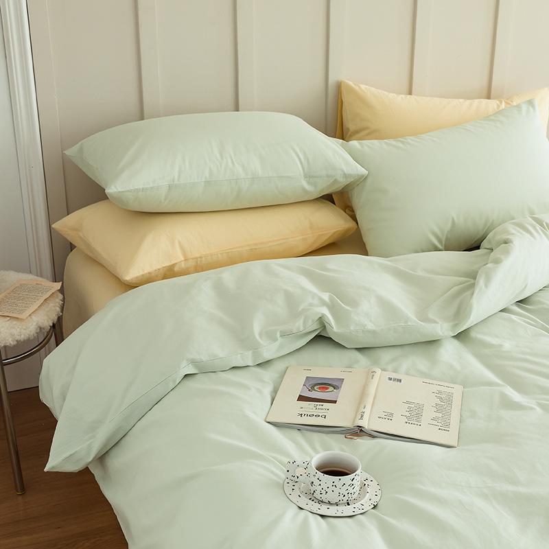 Set de patru piese din bumbac pur din bumbac spălat din două piese, în stil nordic, de culoare uni