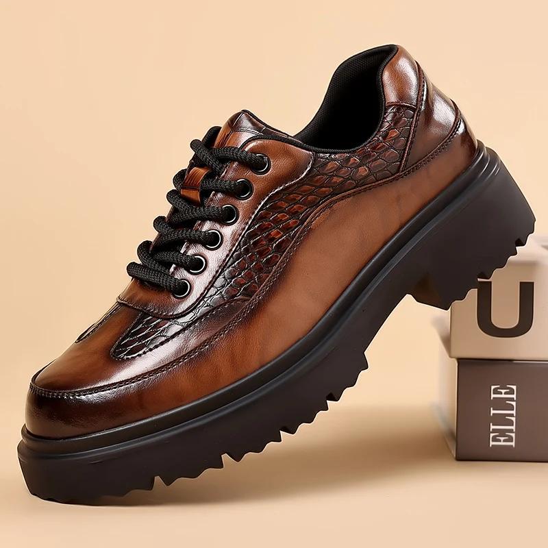 Men Genuine Leather Sneakers Luxury Brand Fashion Crocodile Pattern Antiskid Vulcanized Shoe 2024New Thick Bottom Designer Shoes