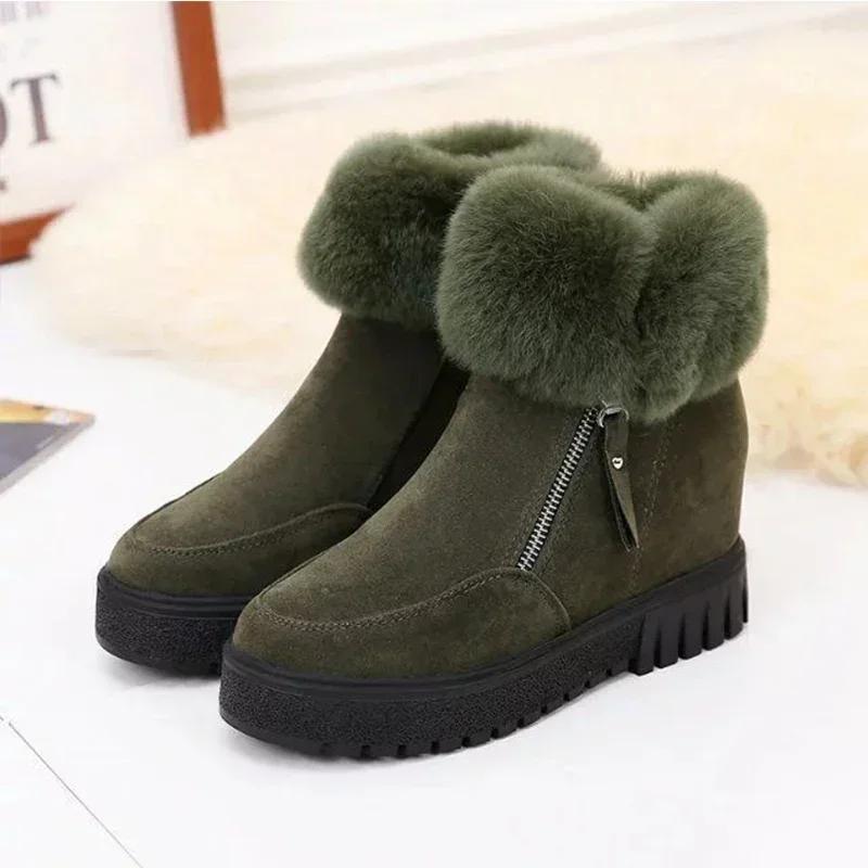 Fashion Waterproof Plush Warm Ankle Boots Women Zip Fur Faux Suede Snow Boots Non-slip Cotton Shoes Women's Winter Boots Botas Mujer
