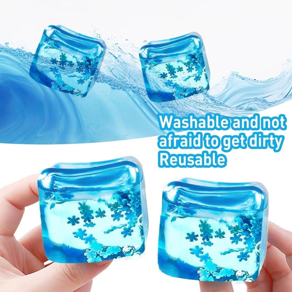 Blue Ice Cube Stress Ball - Squishy Fidget Toy for Anxiety Relief, Sensory Snowflake, ADHD Autism, Party Favors Kids Adults