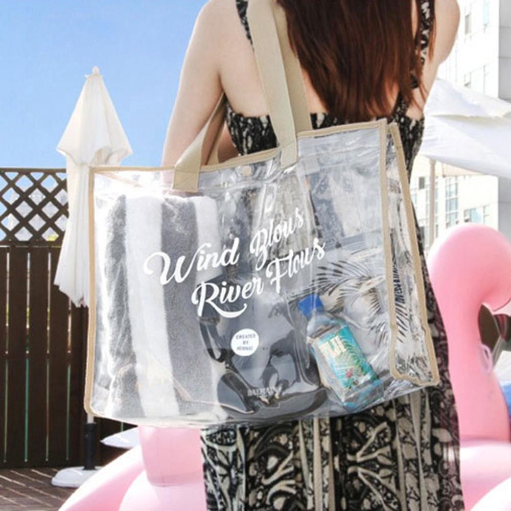 Cosmetic Pouch Beach Tote - Lightweight Beach Bag with Phone Pouch Waterproof Foldable Tote Bag for Beach, Pool,  Vacation