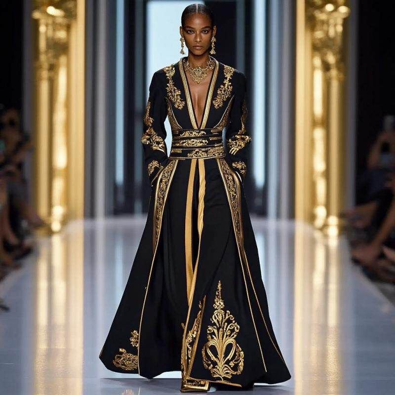 2026 Европейский и американский трансграничный независимый сайт Amazon Этнический стиль Принт Ретро Дворцовый Мусульманское платье Black L