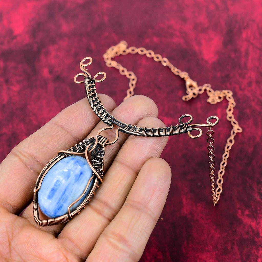 Kyanite Necklace Copper Wire Wrapped Adjustable Chain Necklace Copper Jewelry Handmade Necklace Wire Wrap Gemstone Jewelry Gifts For Mother