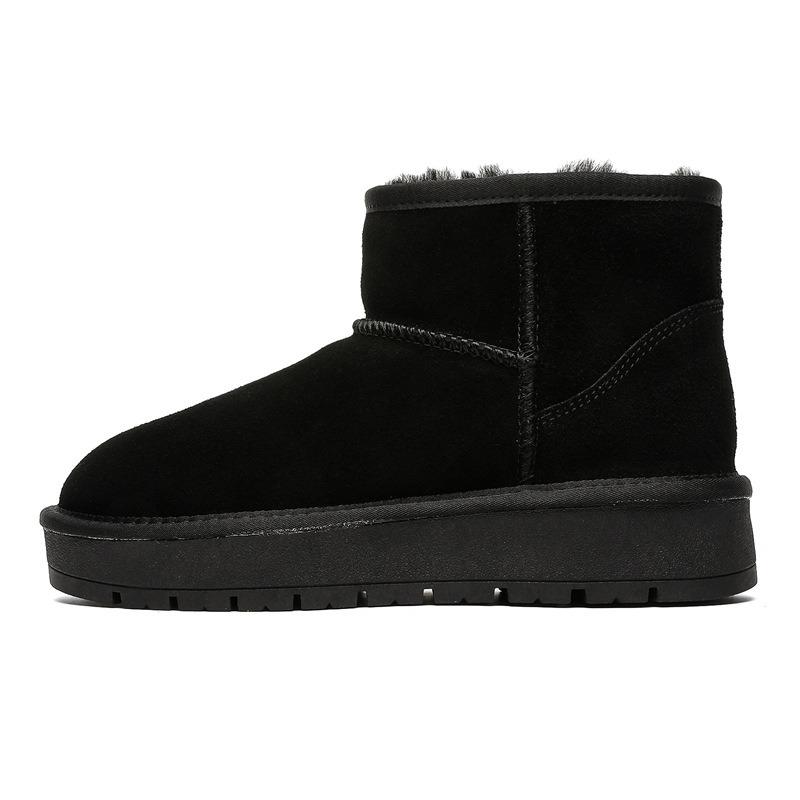 

Sheepskin and fur integrated thick-soled snow boots women s short tube thickened bread shoes warm and velvet winter cotton shoes 35 чёрный