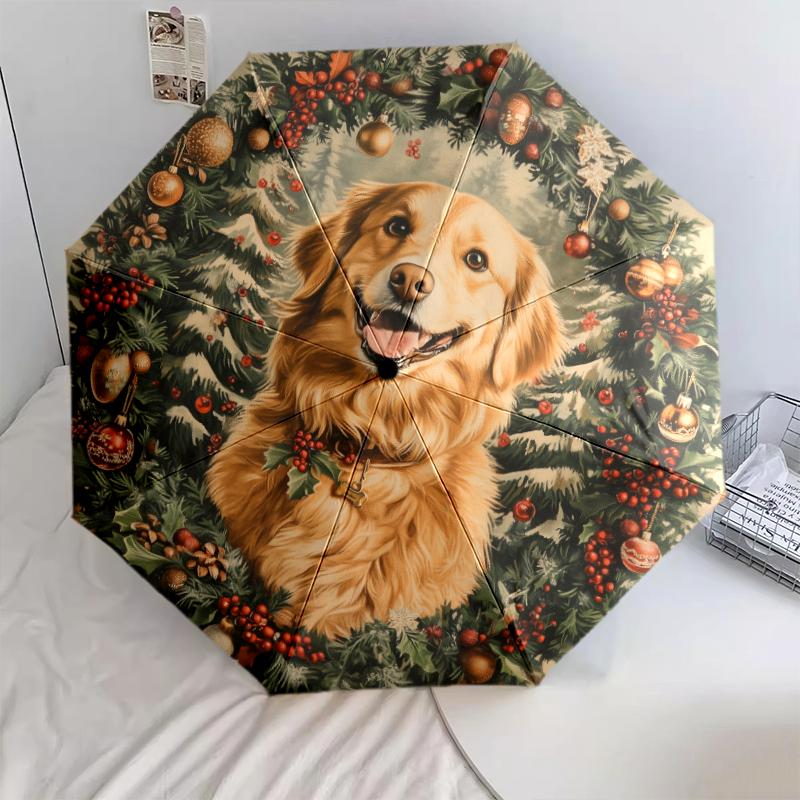 Christmas dog, automatic folding umbrella, portable and foldable design, 8 ribs, a Christmas or birthday gift.