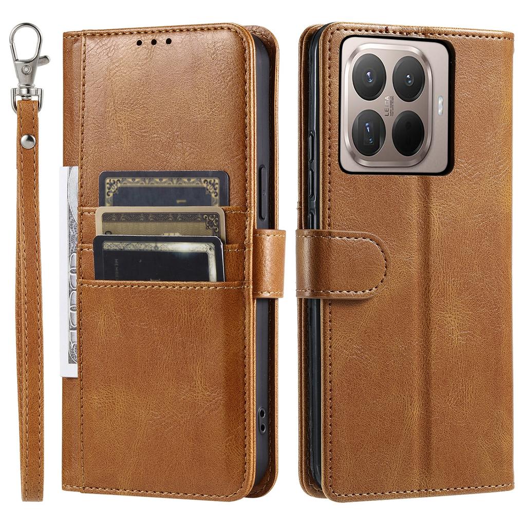 For Xiaomi 15T Pro Case 6 Card Slots PU Leather Anti-Fall Phone Cover with Wrist Strap