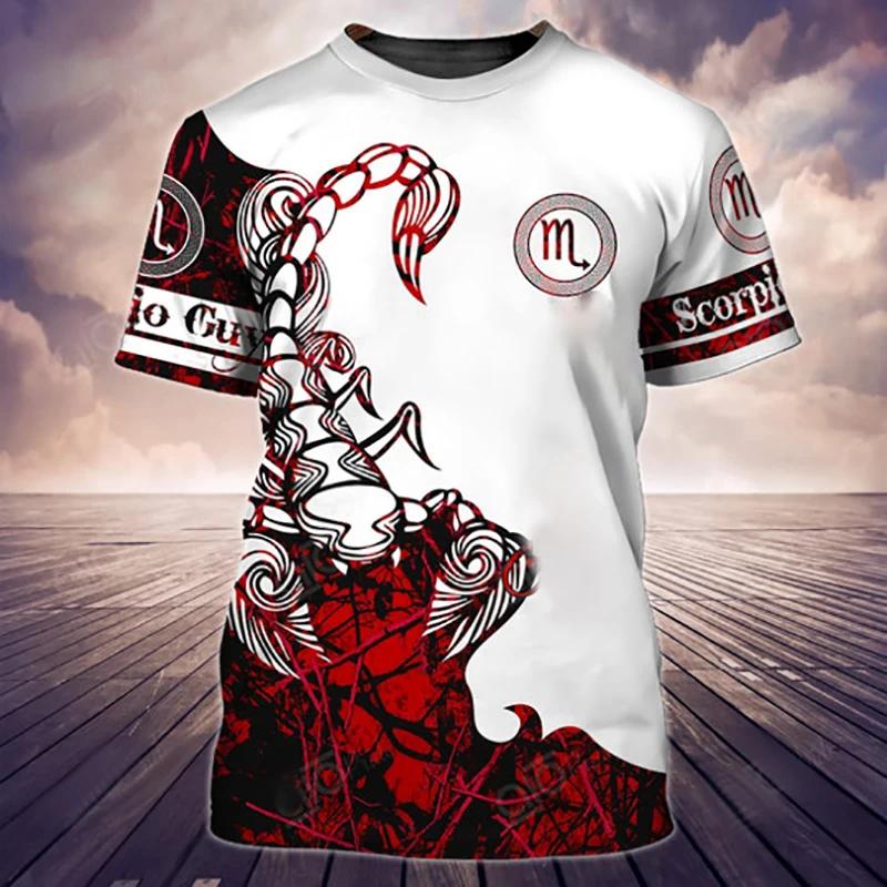 Summer Round Neck 3D Scorpion Printed Top Fashionable Casual Short Sleeved Men's T-shirts