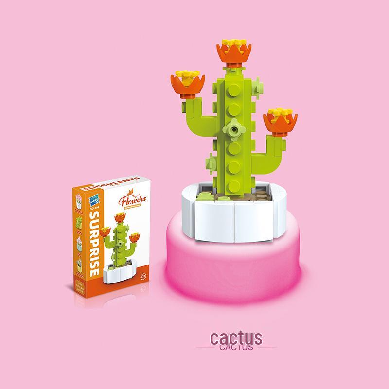Kids' Educational Interlocking Building Blocks - Flower Potted Plant (Rose & Epiphyllum) Compatible with Top Building Block Models