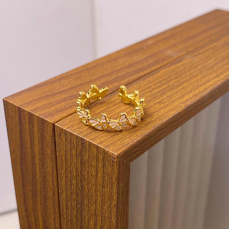 Medieval Enamel Oil Dripping Flower Butterfly Opening Ring Niche Design Light Luxury High-End Ring