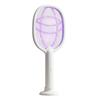 White Electric Insect Swatter with Standing Charging Base for Rechargeable Home Use In Bedroom and Living Room, Triple-Layer Head Design