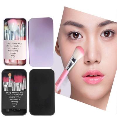 7 set di pennelli cosmetici Pennello per ombretto Pennello per labbra Scatola di ferro Strumenti per trucco e bellezza