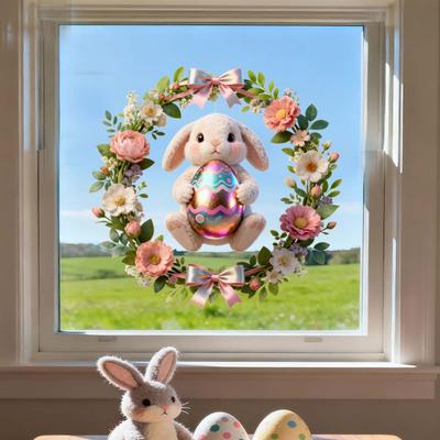 Easter Window Clings Cute Bunny Egg Window Stickers for Glass Windows Double Sided Reusable PVC Decals