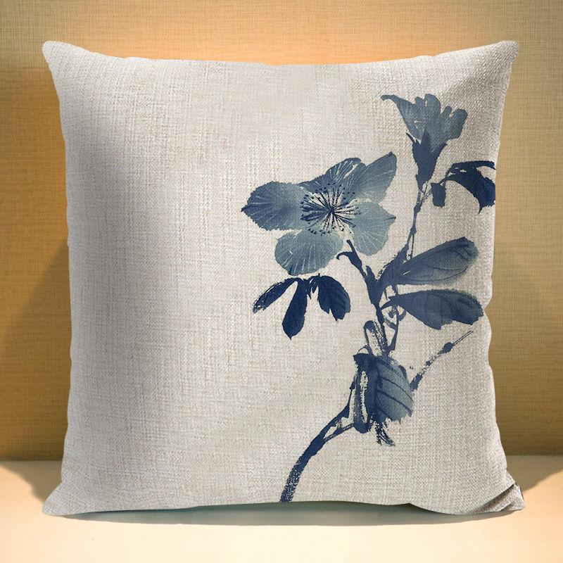 Chinese Ink Plant Pillow Case Flowers Xcm Square Decorative Cushion Cover for Sofa Home Printed Throw Polyester Pillowcase