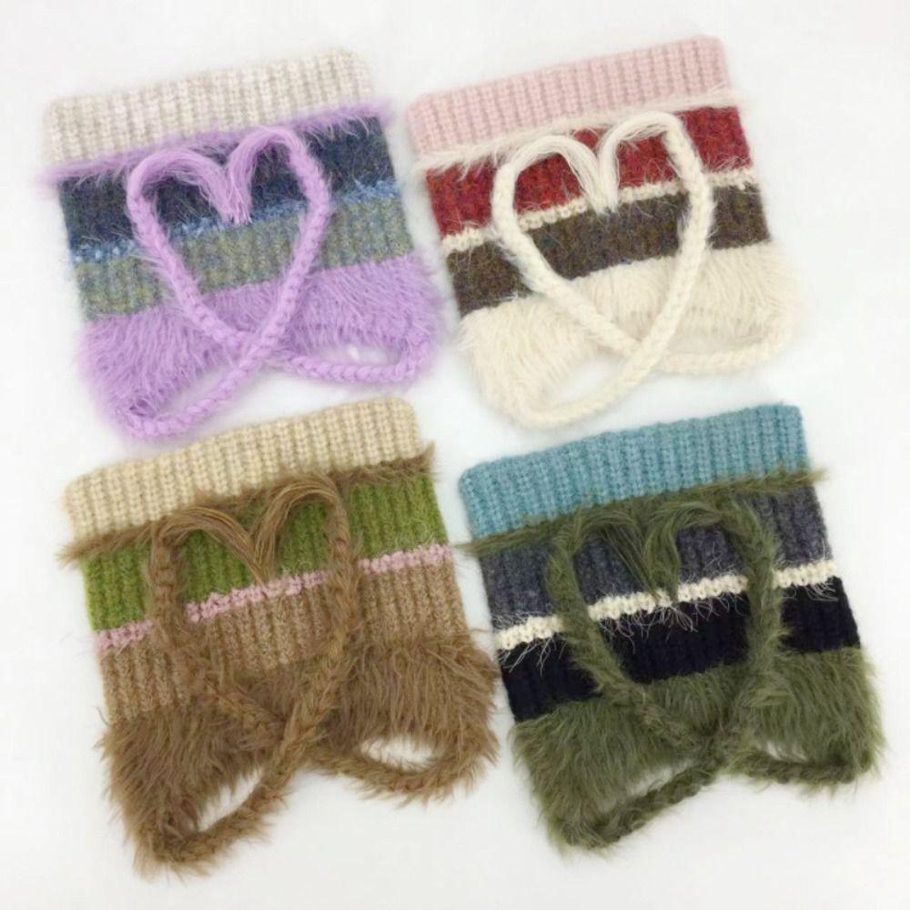 

Contrasting Color Crochet Knitted Hat Plush Woolen Hat Winter Warm Ear Protector Caps