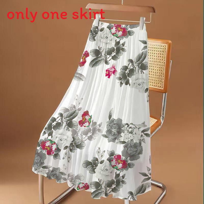 Abstract Ink Brush Printed Midi Skirt With Stretch Fabric For Plus Size Women