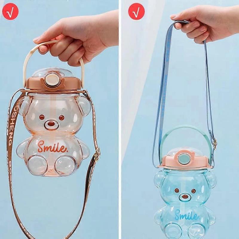 Schattige waterflesjes met rietjes, leuke 3D-stickers en verstelbare band, kawaii berenwaterfles voor kinderen, vrouwen en meisjes