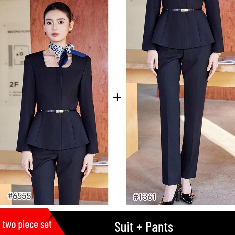Elegant Women's Autumn/Winter Suit Set for Hotel Receptionist and Beauty Salon Workwear