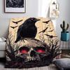 Gothic Flannel Blanket Creepy Red Eye Skull Crow Throw Blanket Washable Cozy Blanket for Men Women Boys Girls Sofa Couch Bed Use
