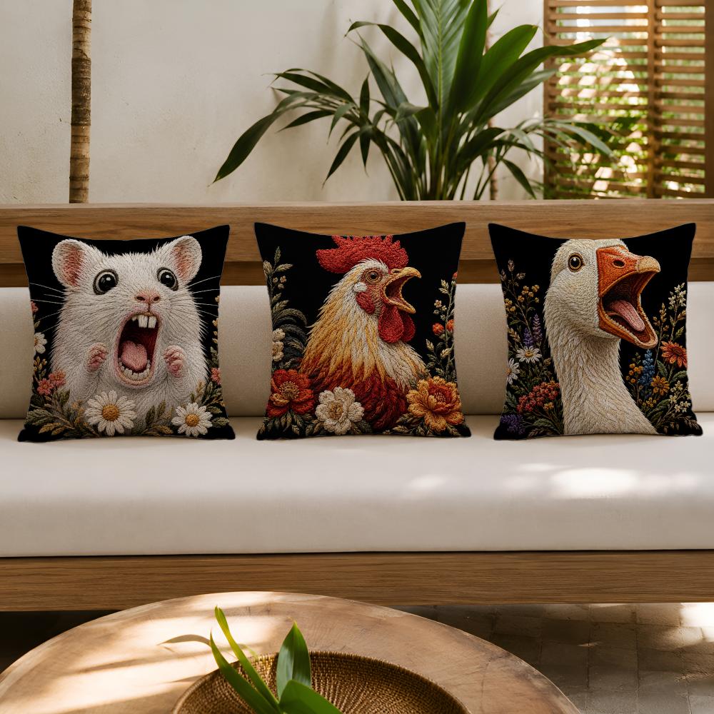 Scream Animals Retro Cushion Cover Breathable Organic Short Plush Cushion Covers Machine Washable Wrinkle-Resistant Soft Durable