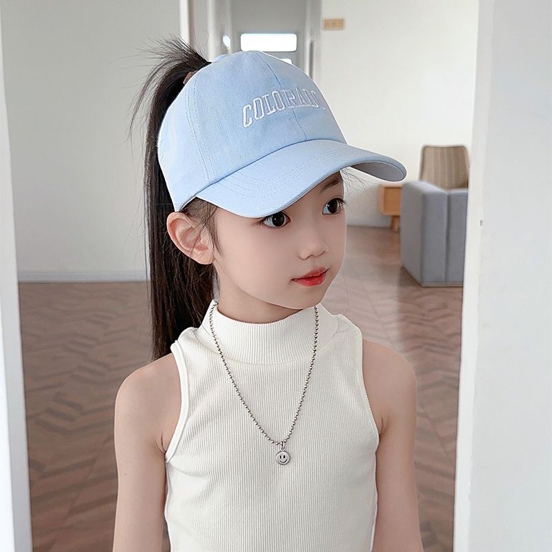 Girls Can Tie A Ponytail Hat Spring and Autumn Baseball Cap Children's Embroidered Fashionable Baseball Cap Girls Simple and Versatile Sun Protection