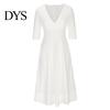 Women Flowing Long Dresses Midi Dress Deep V Neck A-line Flowy Hem Solid Color Half Fashionable Sleeves Pure Dating Prom Party Banquet Evening V-neck