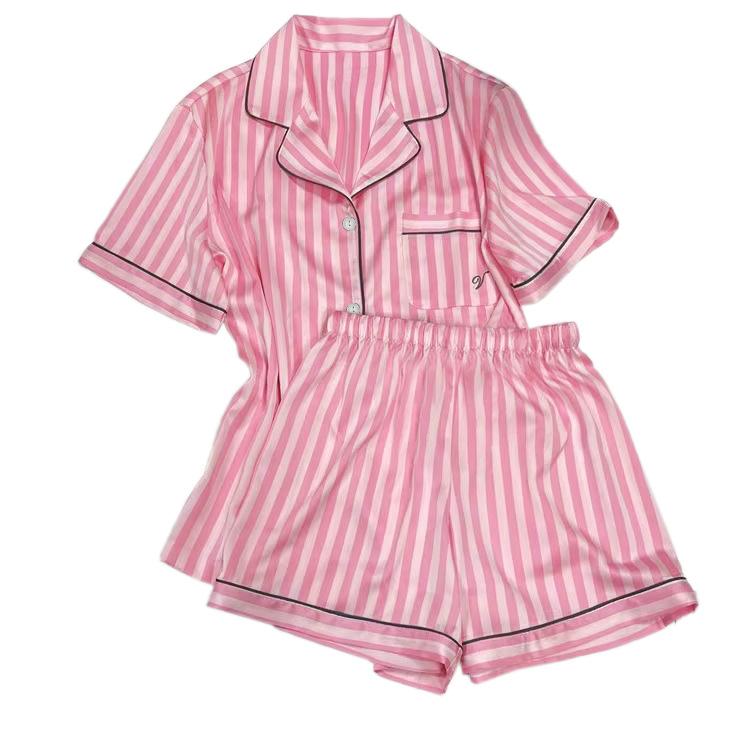 Celebrities Wear The Same Short-Sleeved Pajamas In Summer, Thin Lapel High-End Striped Loungewear