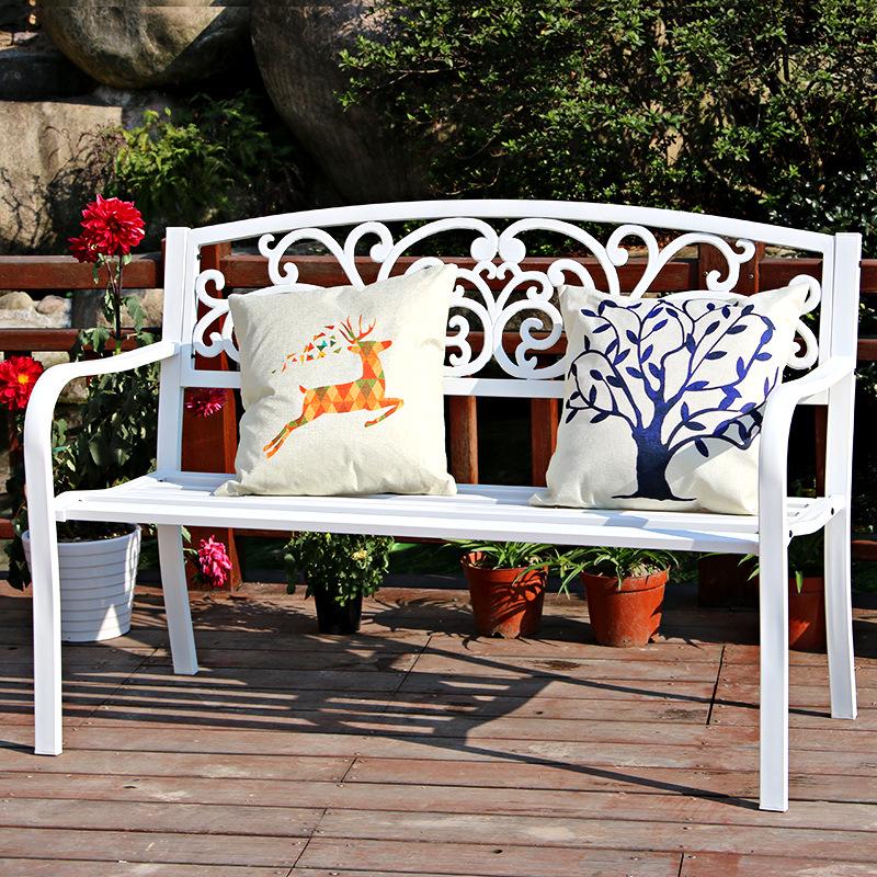 Wrought Iron Outdoor Double Bench with Backrest for Patio or Balcony