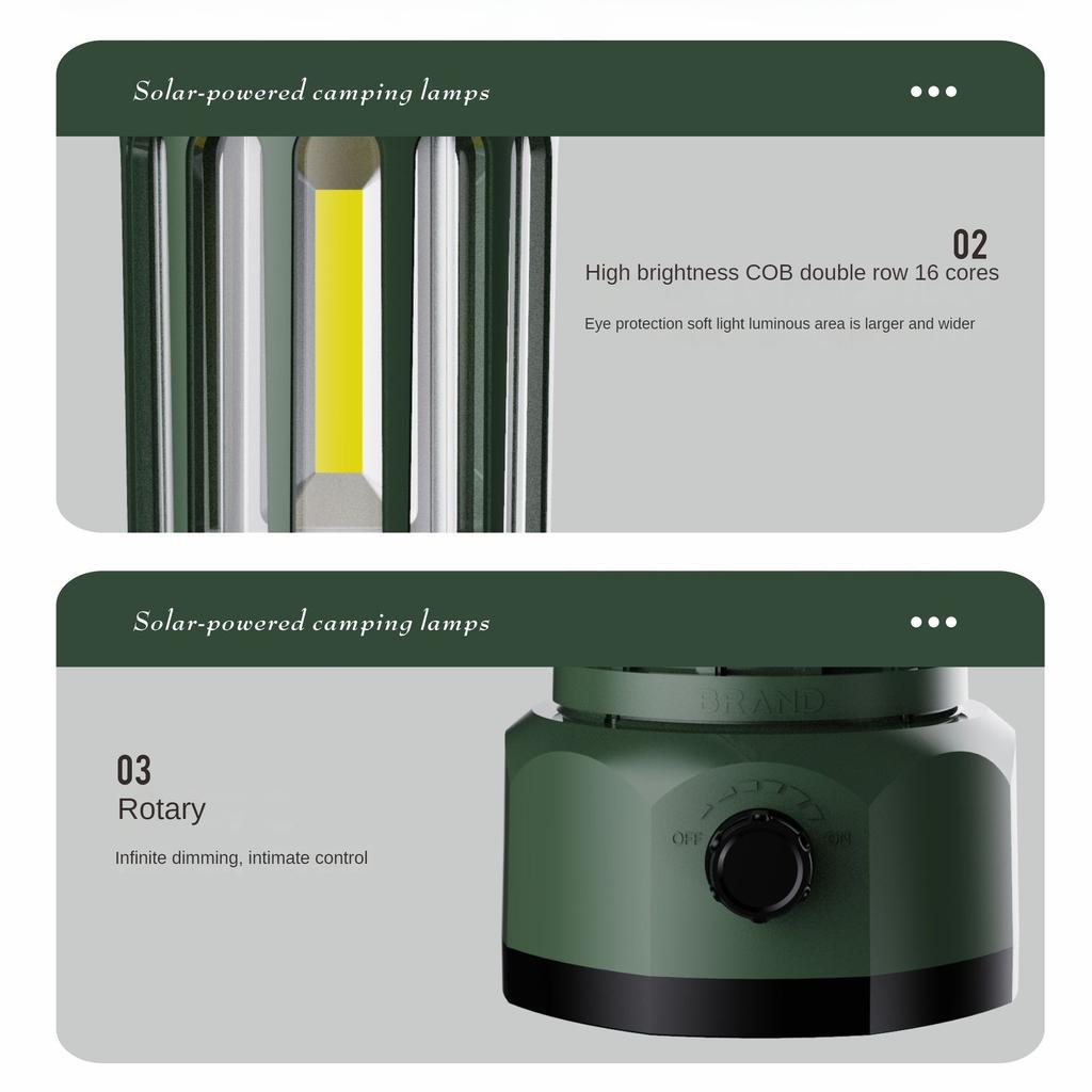 New solar camping lamp, outdoor camping lamp, retro atmosphere tent lamp, camp lamp, COB lighting portable lamp