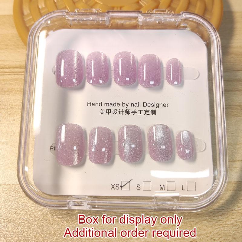 100% HANDMADE Round Shape Fake Nail Set With Glue Art Ice Cream Slightly Transparent Gray Purple Cat'S Eye Short Laser Rainbow Nails Reusable