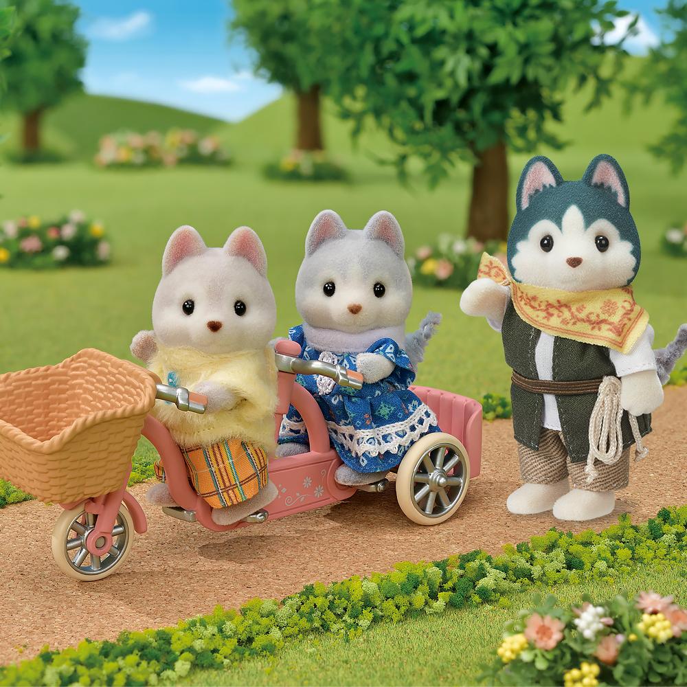 Sylvanian Families Husky Pink Bicycle Set & Bruce the Husky Explorer