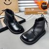 Girls' Black Martin Short Boots with Velvet - 2025 Autumn/Winter Edition Leather Princess Shoes