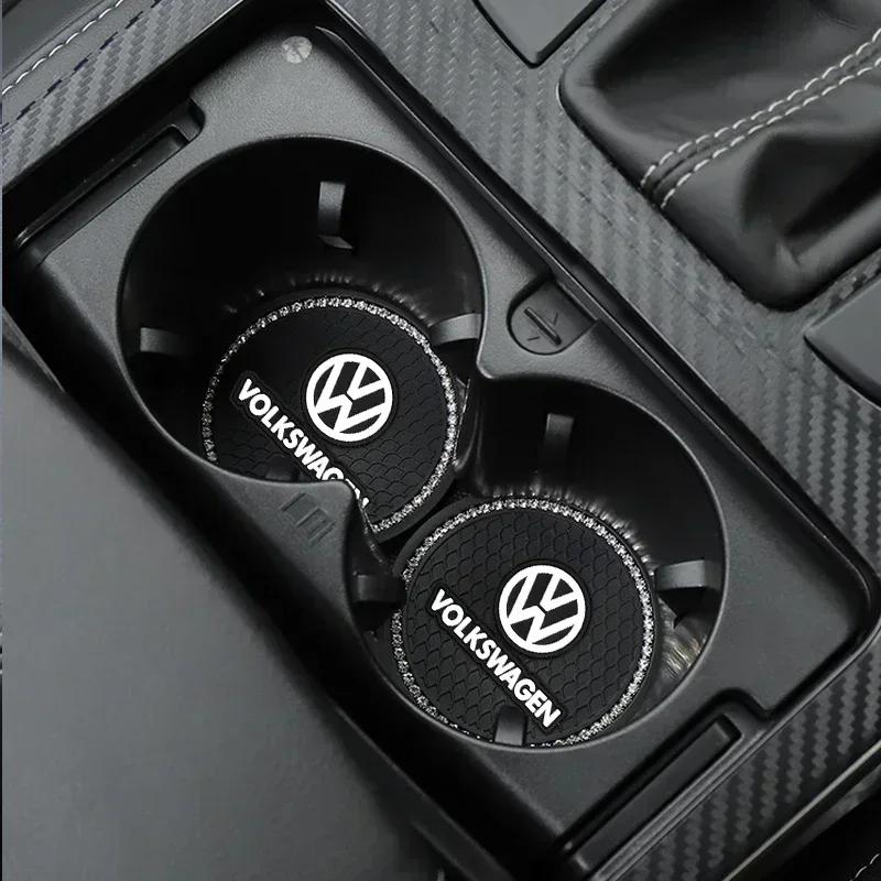 Nuovo set da 2 pezzi Tappetino Antiscivolo per Tazza d'Acqua per Auto con Diamanti e Strass in Silicone per Volkswagen VW Scirocco Jetta Beetle Golf CC Sharan T