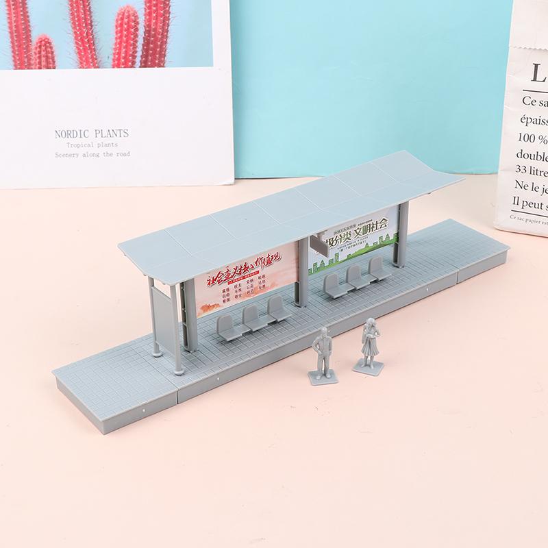 1Pc 1/87 Dollhouse Miniature Bus Station Model Mini Simulation High-Speed Rail Station Platform Diy Decor Accessories
