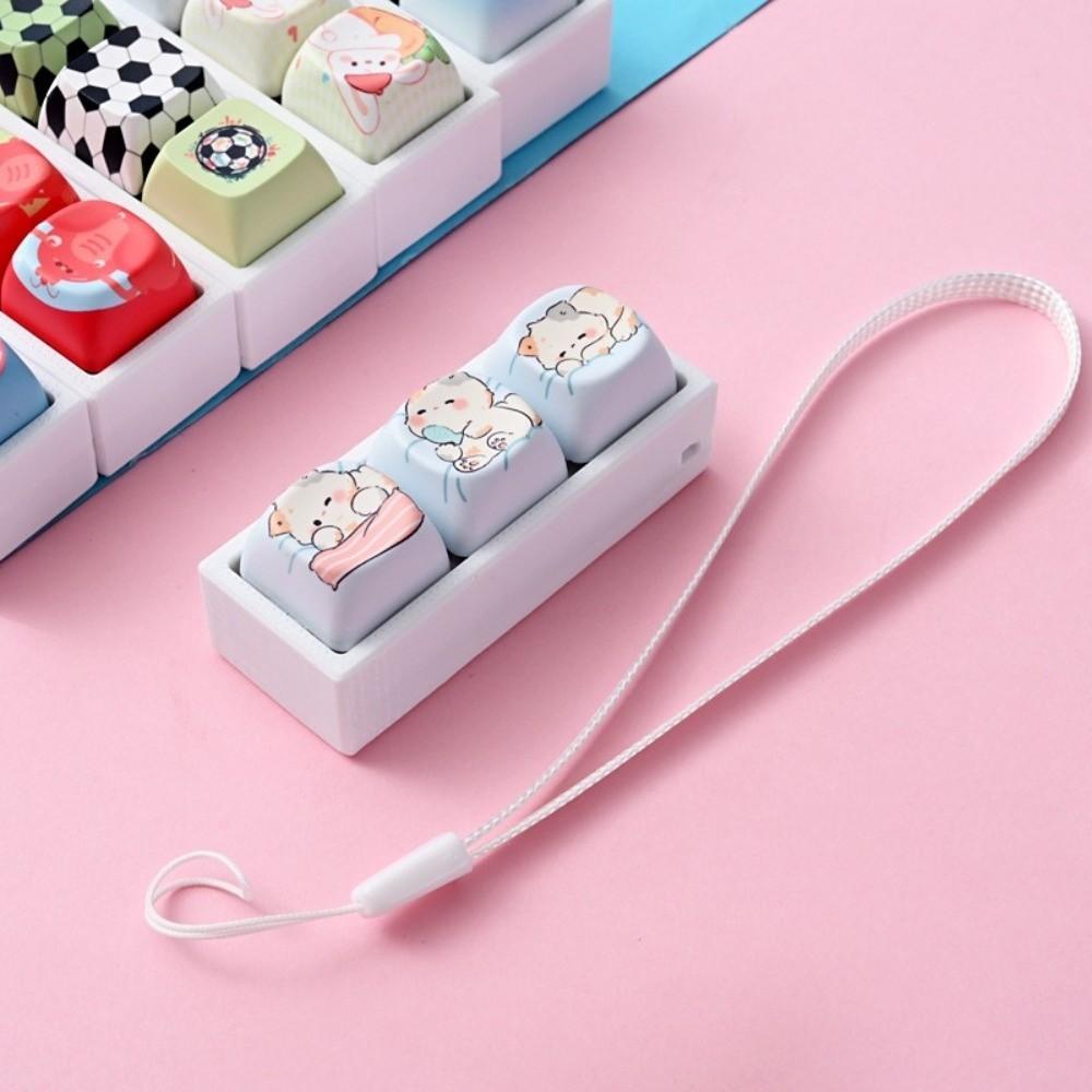 Cartoon Cat Keyboard Clicker Toy Keyring 3 Keys Button Keycap Keychain Pass Time
