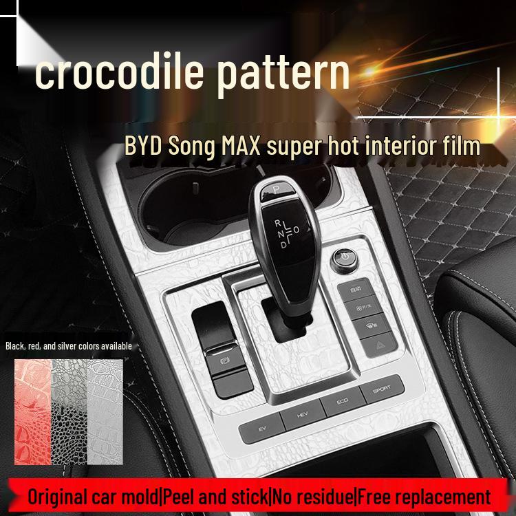 Krokodilmusterfolie für BYD Song MAX Innenraumkonsole & Paneeldekoration, Wildschwarzer Aufkleber