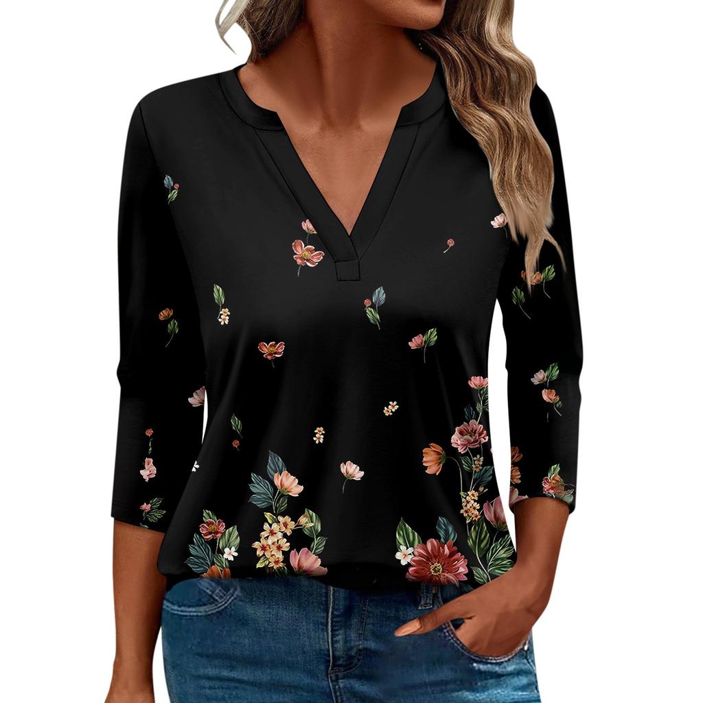 Women's T Shirt Tee Printed 3/4 Sleeve Daily Weekend Fashion Basic V Neck Regular Top