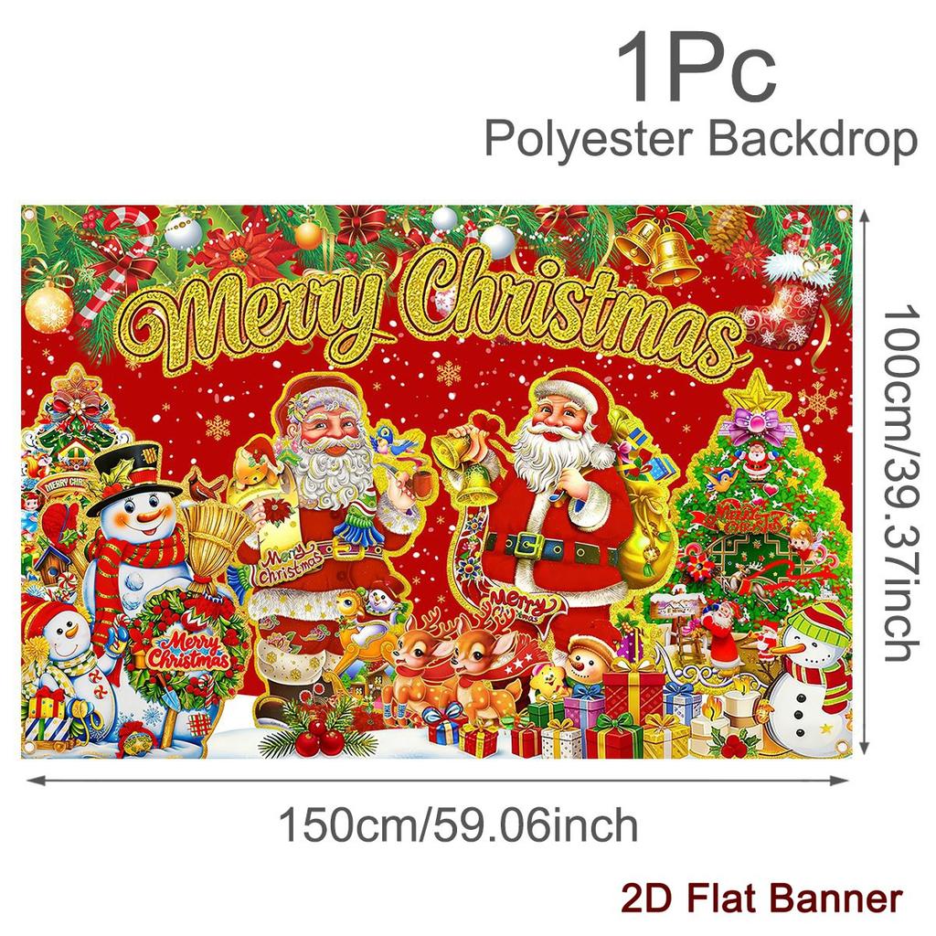 Christmas Polyester Background 150*100cm Santa Print Party Banner for Home & Outdoor Holiday Decor 2026 Christmas Celebr