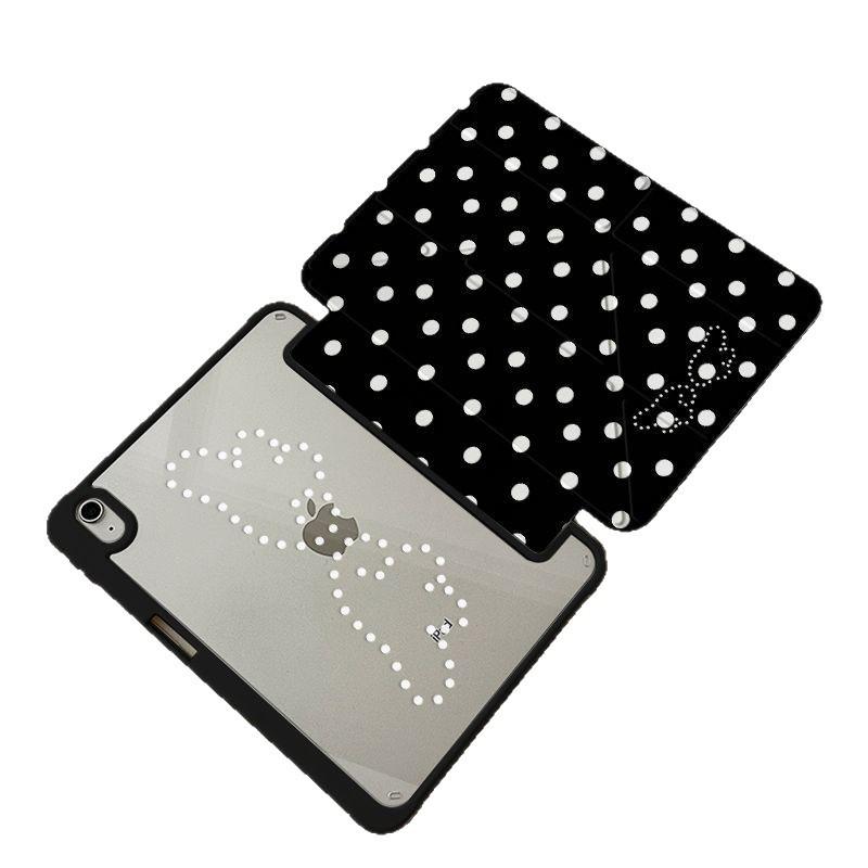 Black and white polka dot Apple iPad Air 7/6/5 tablet case, Pro tablet shell, 11/10/9 protective case