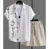 New Hawaiian Print Short-sleeve Men's Shirt Travel Vacation Casual Shirt and Beach Shorts Set