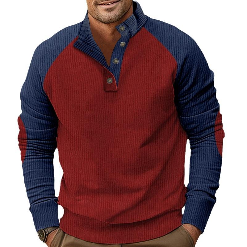 European size 2025 spring and autumn new men's outdoor shoulder sleeves casual stand-up collar loose corduroy long-sleeved sweater