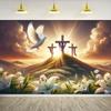 2D Christlicher Osterhintergrund, Kalvarienkreuze mit Taube & Blumen Fotografie-Hintergrund