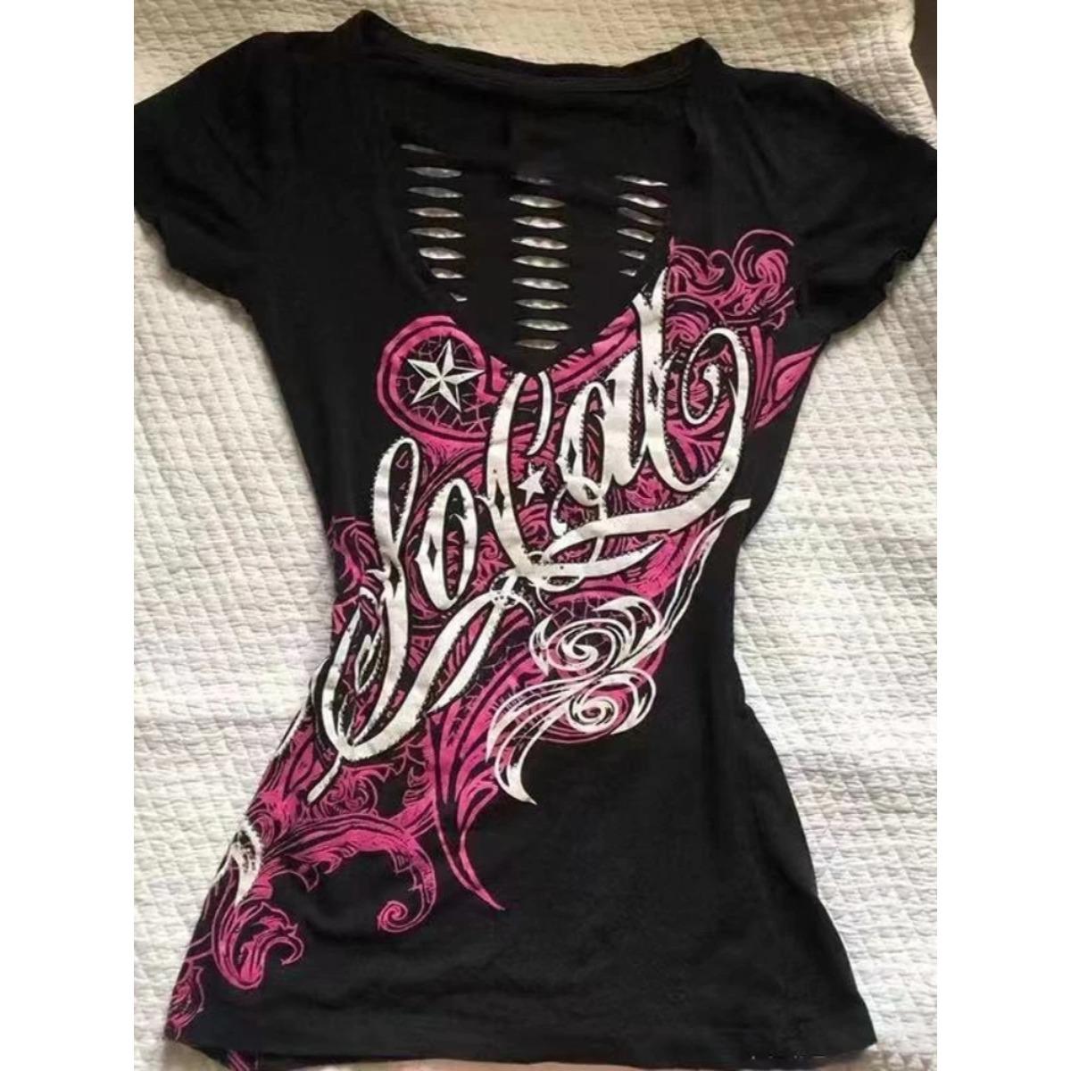 

TrendHub Summer Japanese Retro Hollow Out Design Clothing Women Y2k Tees Punk Slim Short Sleeve T-shirt Gothic Harajuku Zipper Tops New L