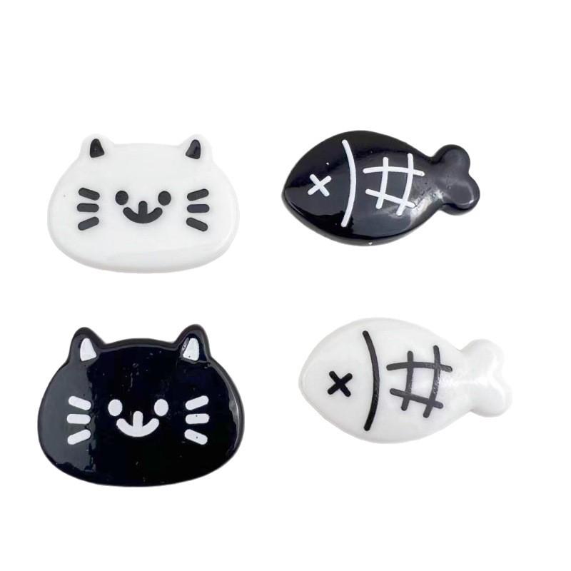 Handmade Black & White Cartoon Kitten Resin Accessories: Hair Clips, Phone Cases, Keychains, Pendants, Ornaments.