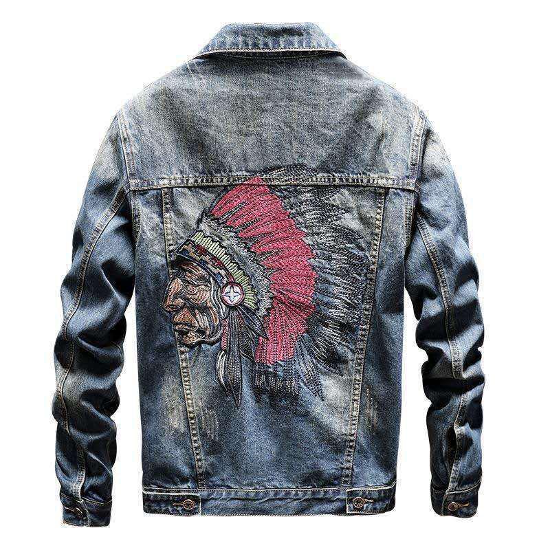 Men's Korean Style Embroidered Denim Jacket - Trendy, Loose, Casual for Spring and Autumn.