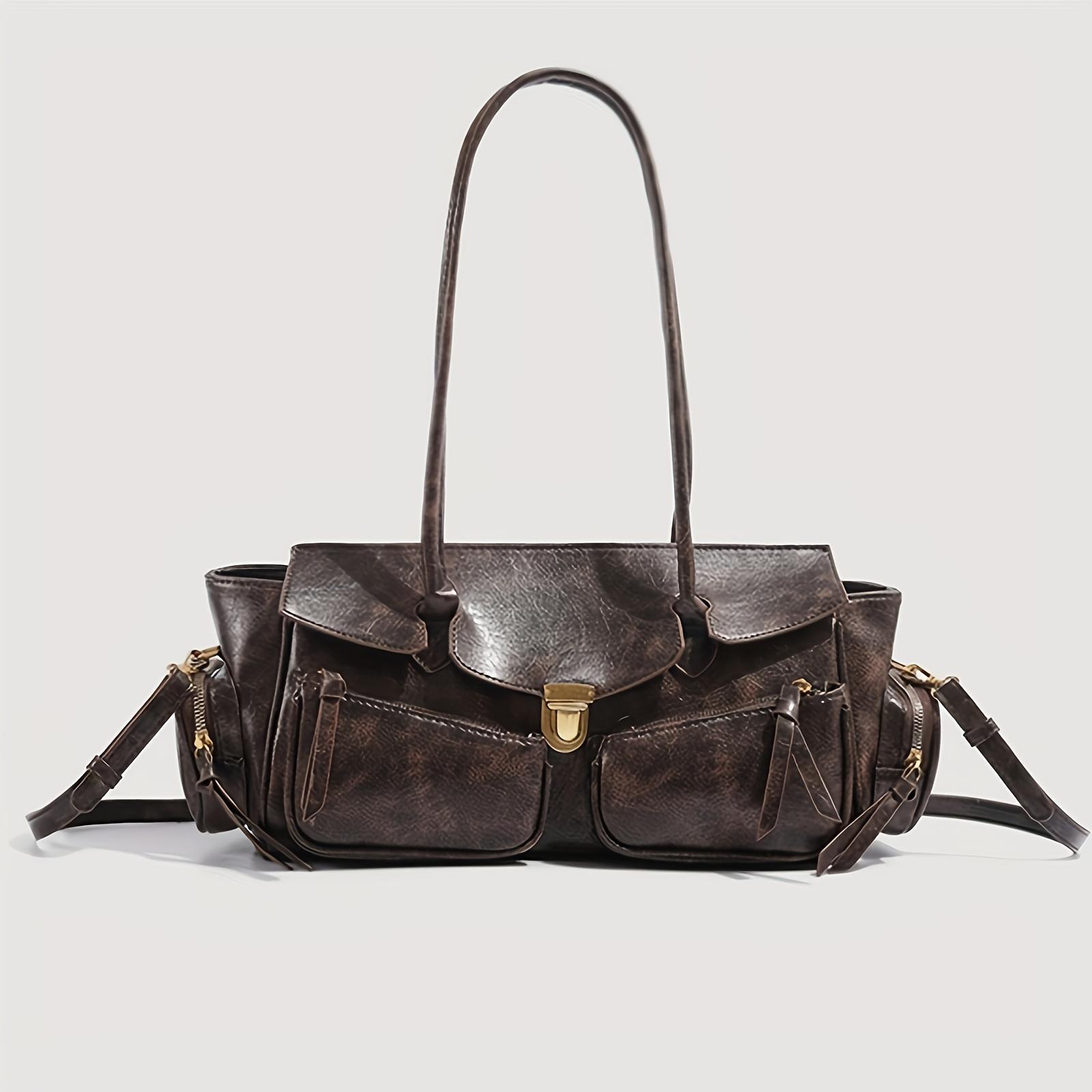 

Y2K Style Large Bowling Bag Chic Boston Handbag Solid Color Motorcycle Crossbody Shoulder Bag Women s Vintage Underarm Bag