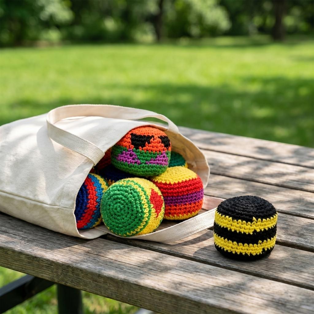6PC Handmade Crochet Hacky Sack Set Durable Woven Footbag for Outdoor Indoor Play and Coordination Training