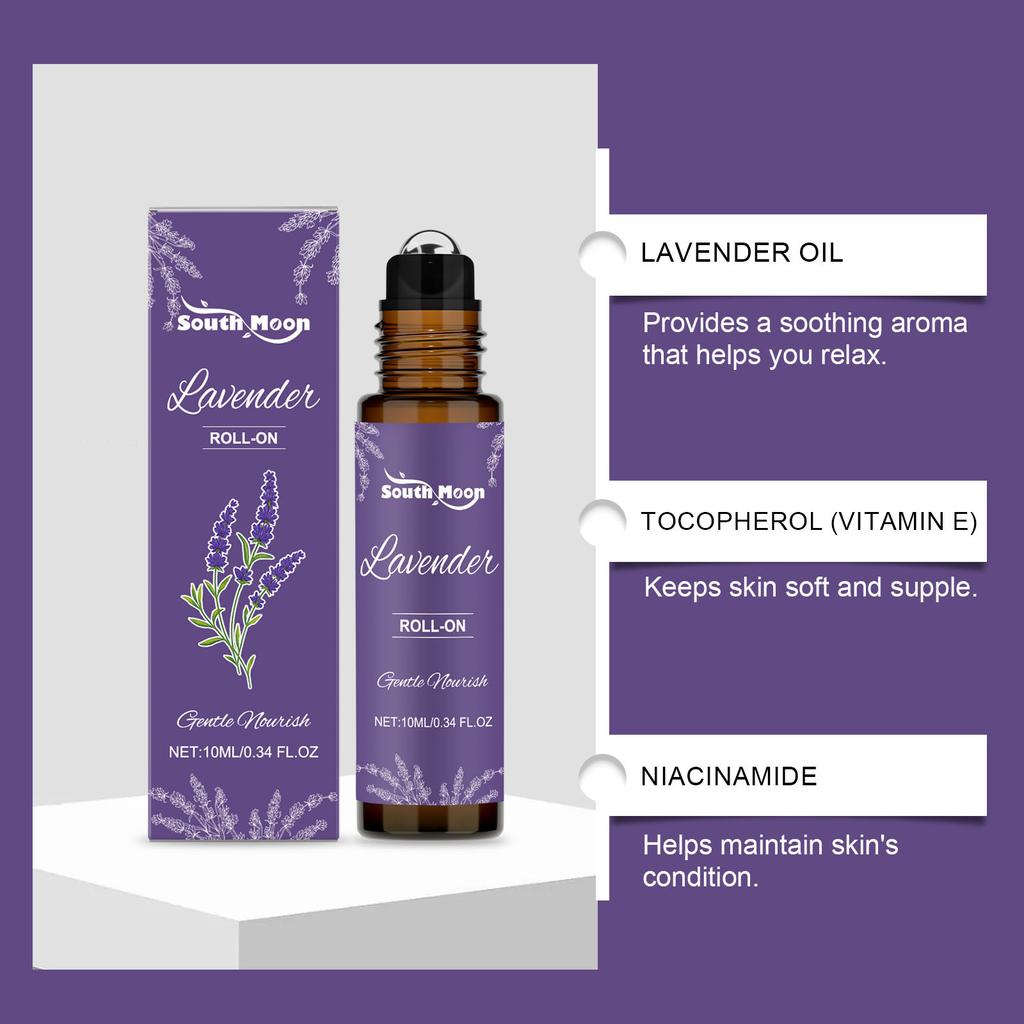 Lavender Fragrance Essential Oil Roller Bottle, Refreshing and Portable Plant Body Care Fragrance Ball Enriched with Niacinamide & Centella Asiatica