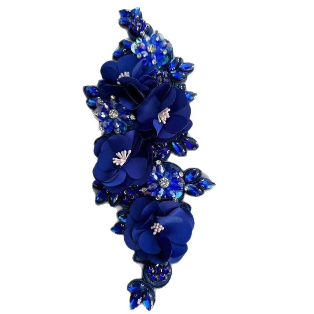 Rhinestone Beaded Bead Lace Applique Sparkling Glass Bead 3D Crystal Diamond Lace Patch DIY Iron On Floral Applique Bridal Gown